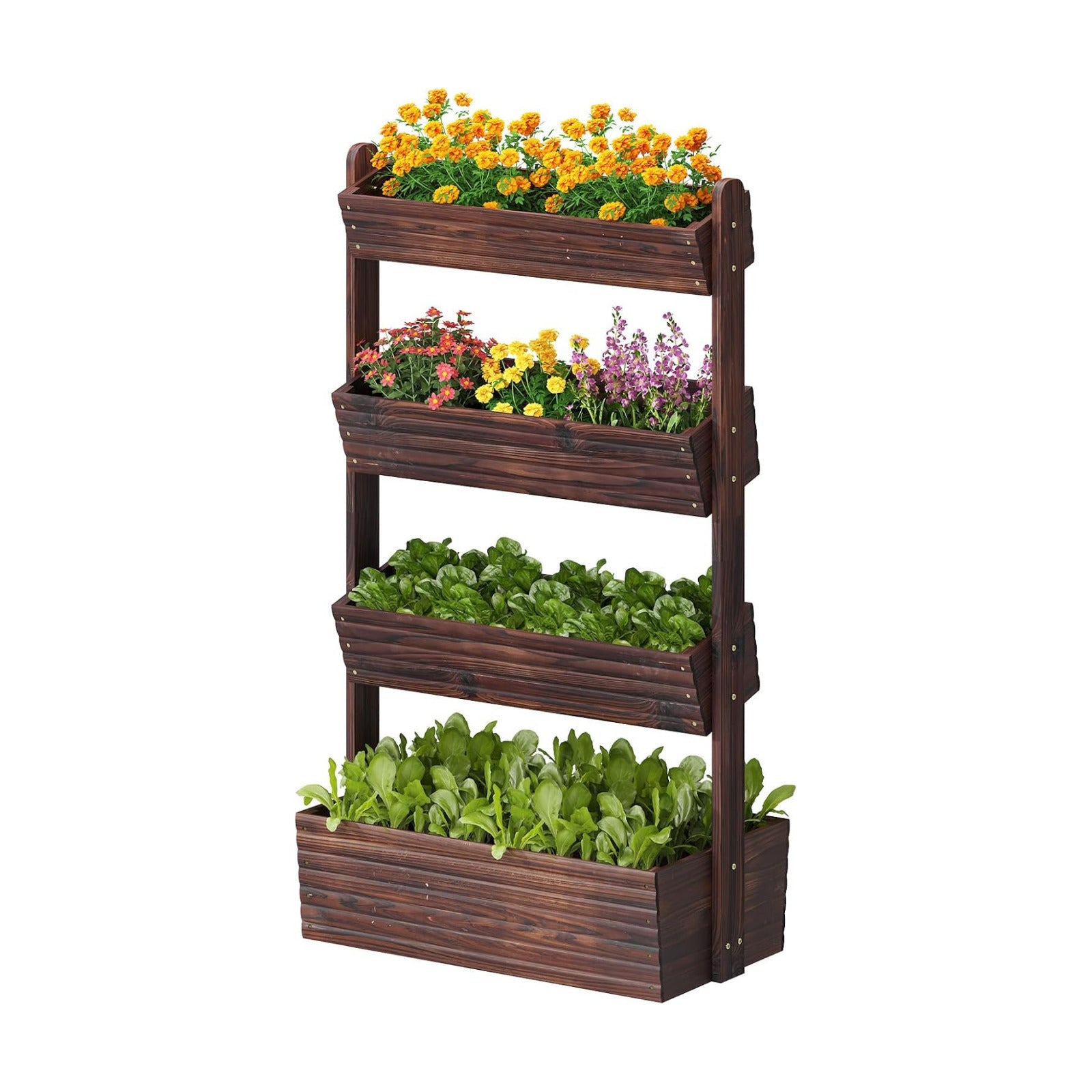 GHWIE Wooden Garden Planter Box, Raised Bed with Vertical Plant Rack, Indoor Outdoor Flower Herb Vegetable Stand