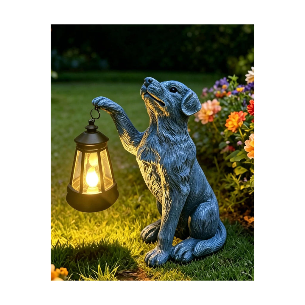 YODY Garden Statues Outdoor Garden Decor: Dog Statue with Solar Lantern for Yard Art Lawn Ornaments Porch Patio Balcony