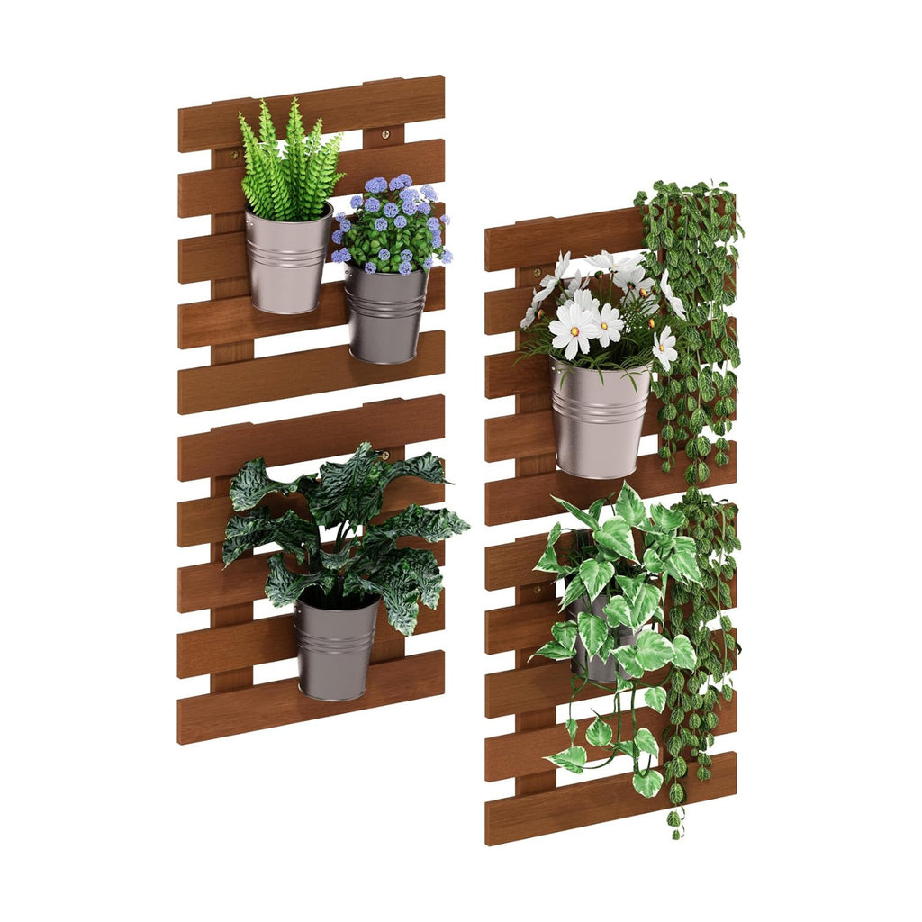 Furinno TIOMAN Outdoor Vertical Wall Planter, Set of 4 Wooden Hanging Planters, for Indoor, Outdoor Plants, Balcony