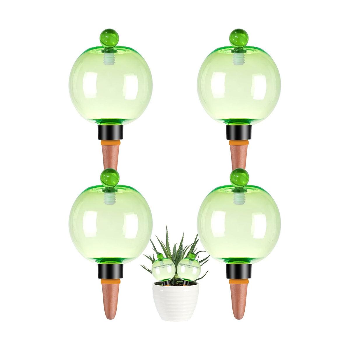 4 Pack Self Watering Globes 17oz Large Plant Watering Globes Top Fill, Self Water Planter Insert Indoor/Outdoor Plastic Water Bulbs Slow Release Terracotta for Plants, Green