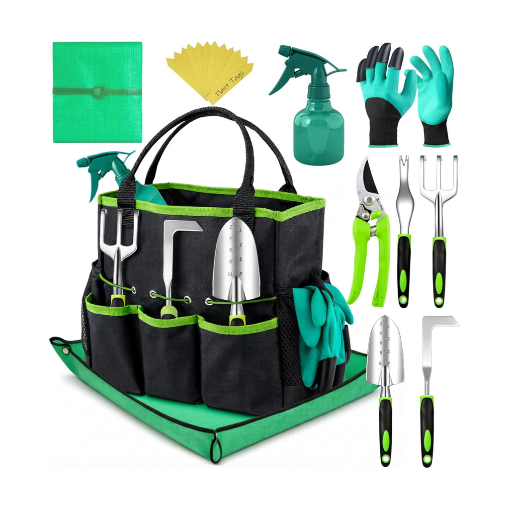 Heavy Duty Gardening Tools - Gardening Gifts for Women, Men, Mom, Dad - Durable, Ergonomic Garden Tools Set (Green with