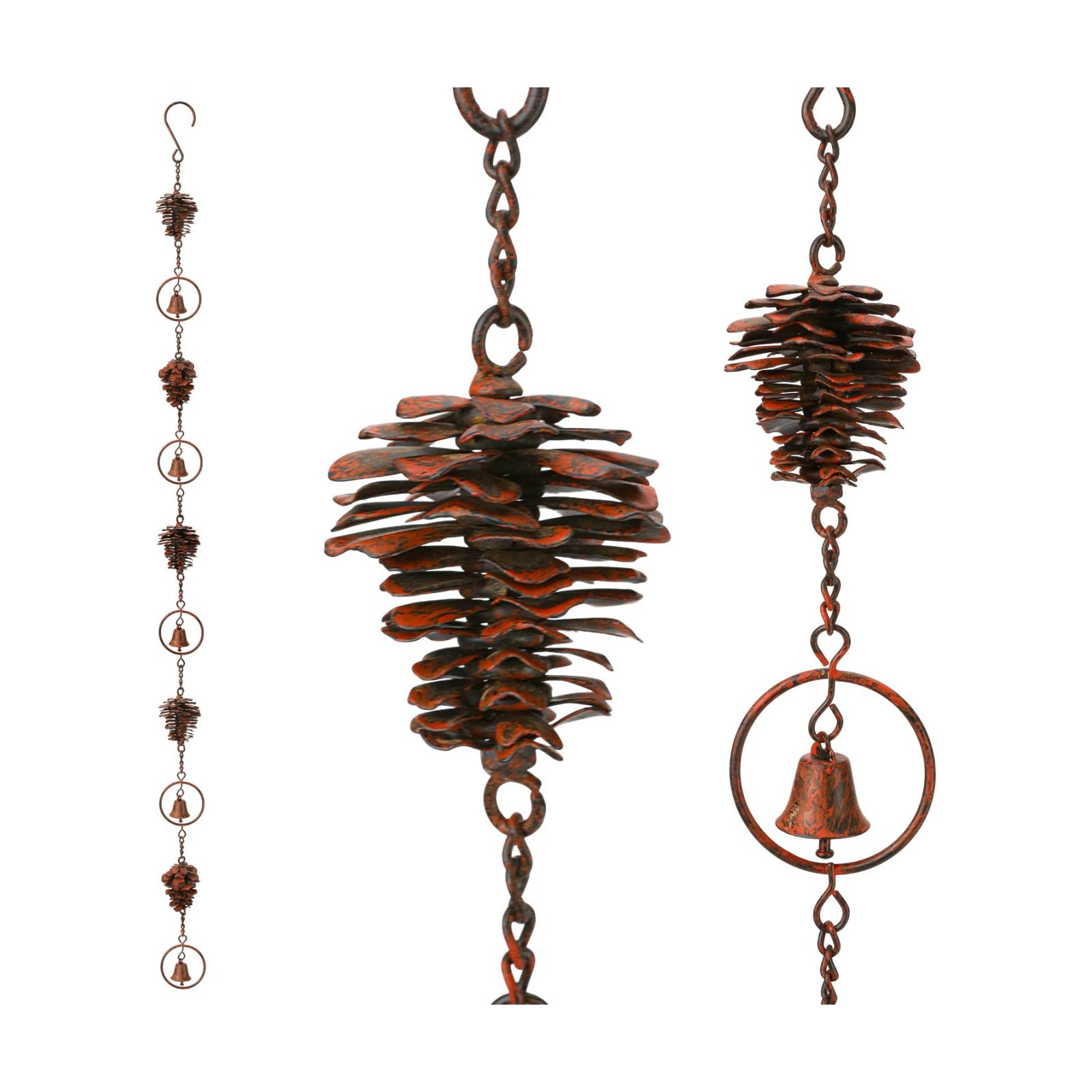 3.6 Feet Pinecone Rain Chains Gutters, Pinecone Shaped Iron Metal Downpipe Outside Catcher, Decorative Pine Cones and