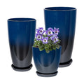 Neoaider Set of 3 Tall Planter, 24/21/12in Large Plastic Planter, Dark Blue | Ceramic-Look, Lightweight, Built-in Drain