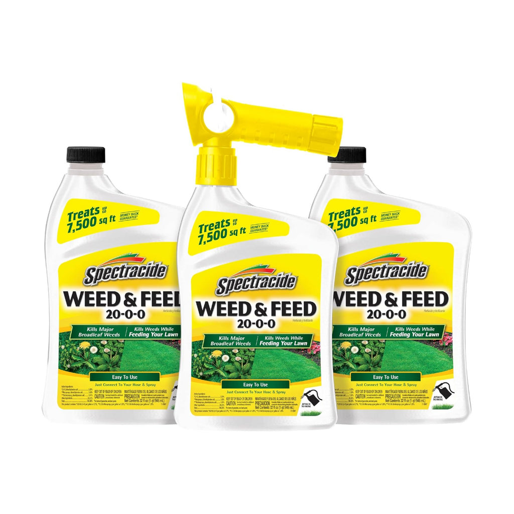 Spectracide Weed & Feed 20-0-0, Dual Action Formula 32 Oz, 3 Pack | Kills Weeds & Feeds Lawn, Kills Dandelion