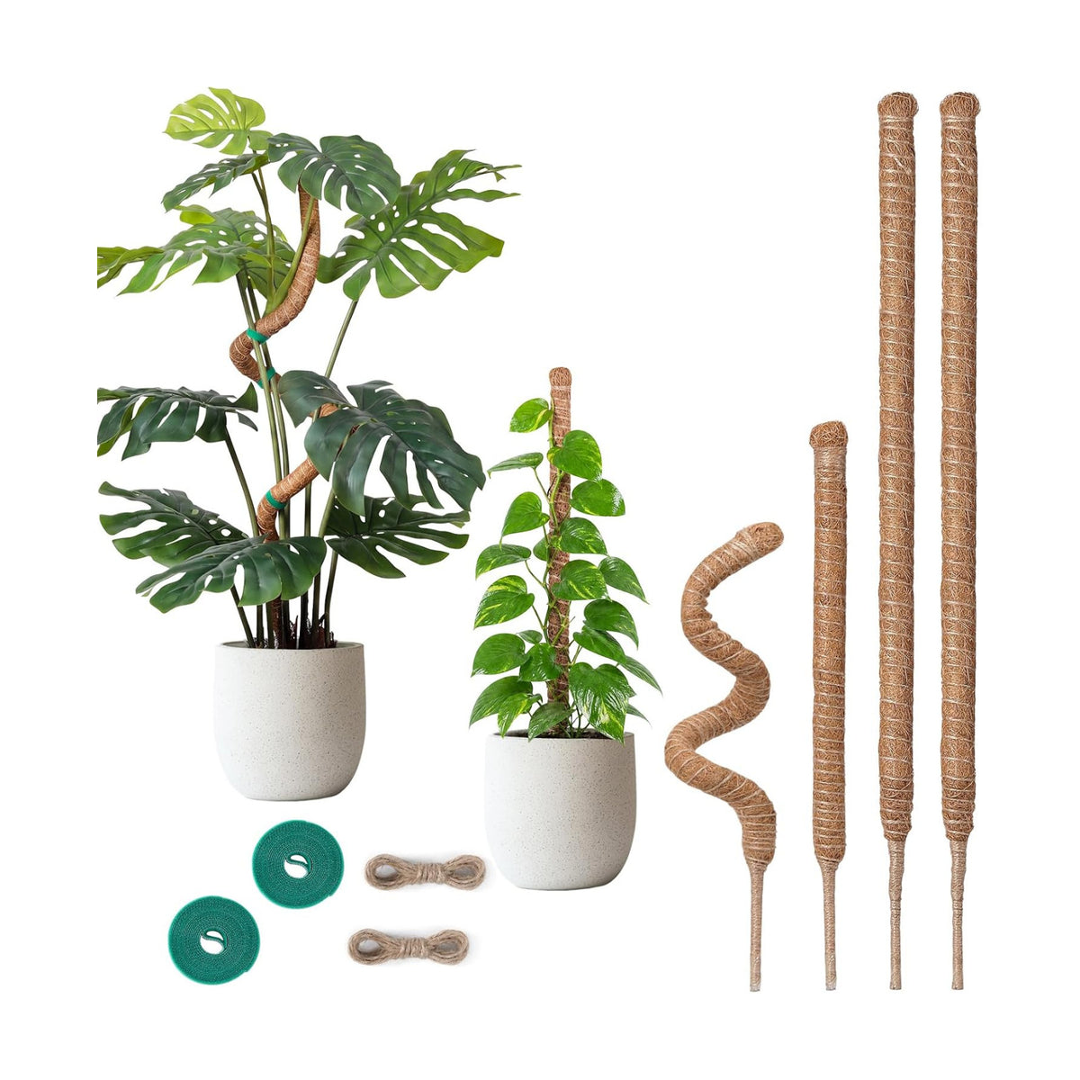 4 Pack Moss Pole Monstera Plant Support, 2 Pack 28" & 2 Pack 48" Bendable Plant Stakes Made of Real Coco Coir Support for Climbing Indoor Plants, Tall Moss Stick Trellis for Potted Climbers