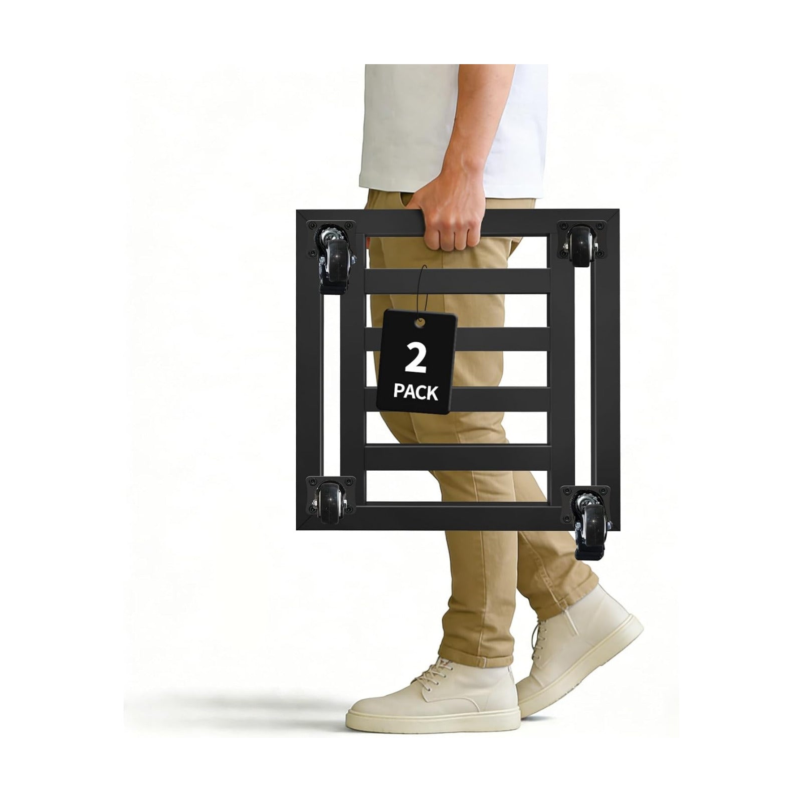 Plant Caddy with Wheels 2 Pack, 16'' Heavy Duty Metal Rolling Plant Stand | Large Square Plant Dolly with Lockable