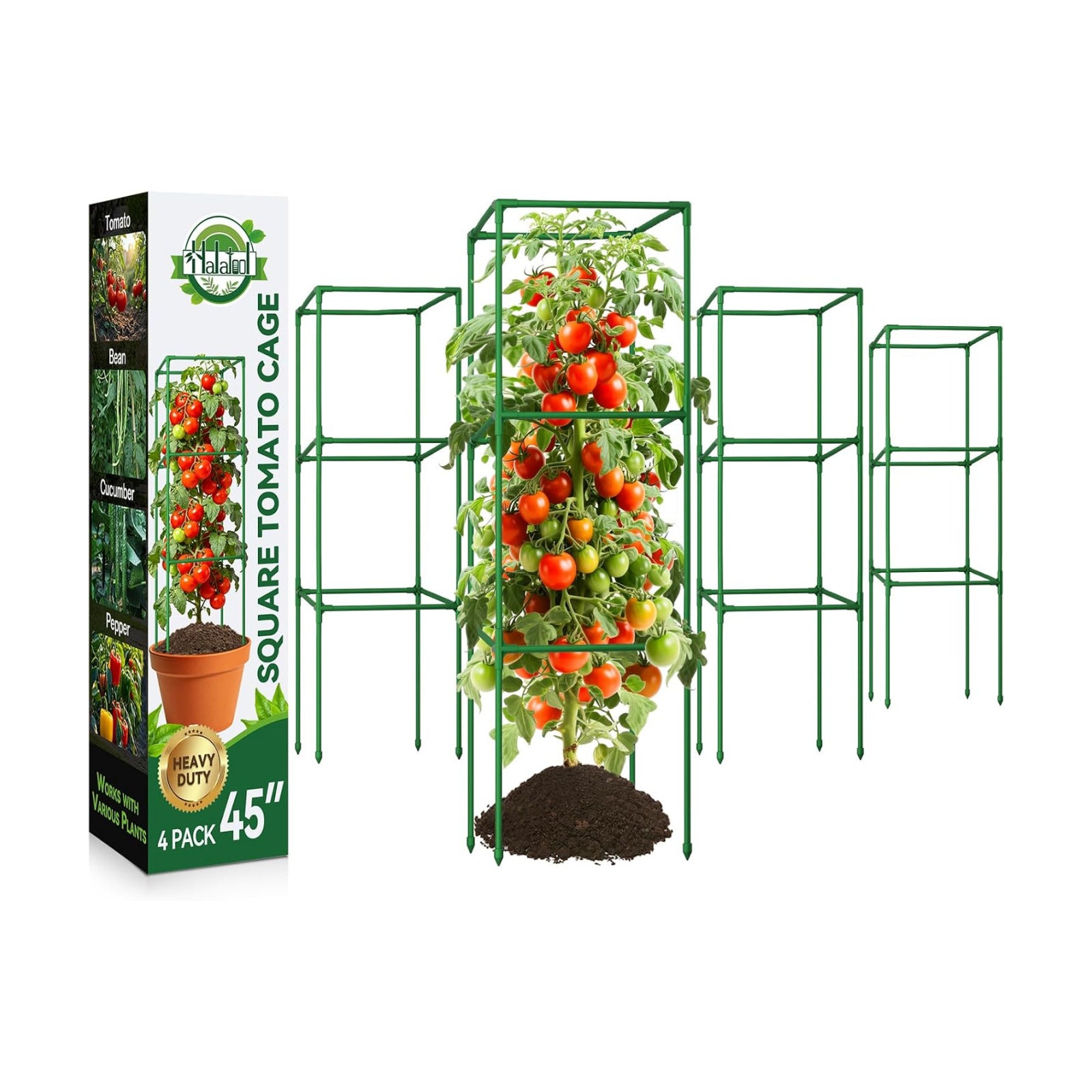 4 Pack 45" Tomato Cages for Garden, Heavy Duty Adjustable Plant Support | For Climbing Plants and Vegetables