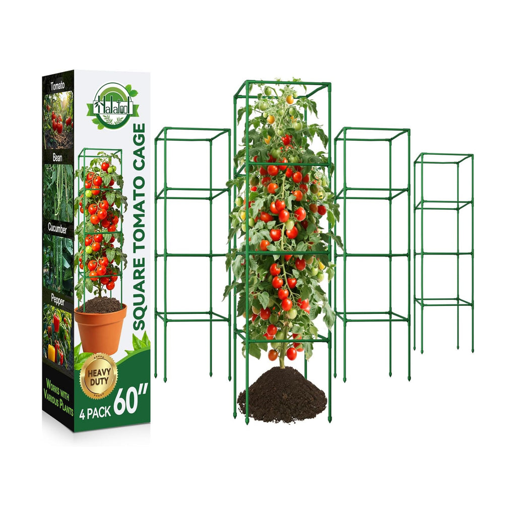 4 Pack 60" Tomato Cages for Garden, Heavy Duty Adjustable Plant Support | For Climbing Plants and Vegetables