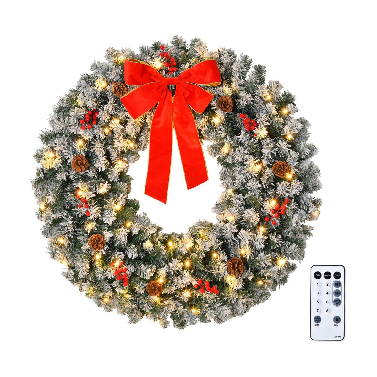 VINGLI 24" Battery Operated Pre Lit Christmas Wreath with 50 LED Lights