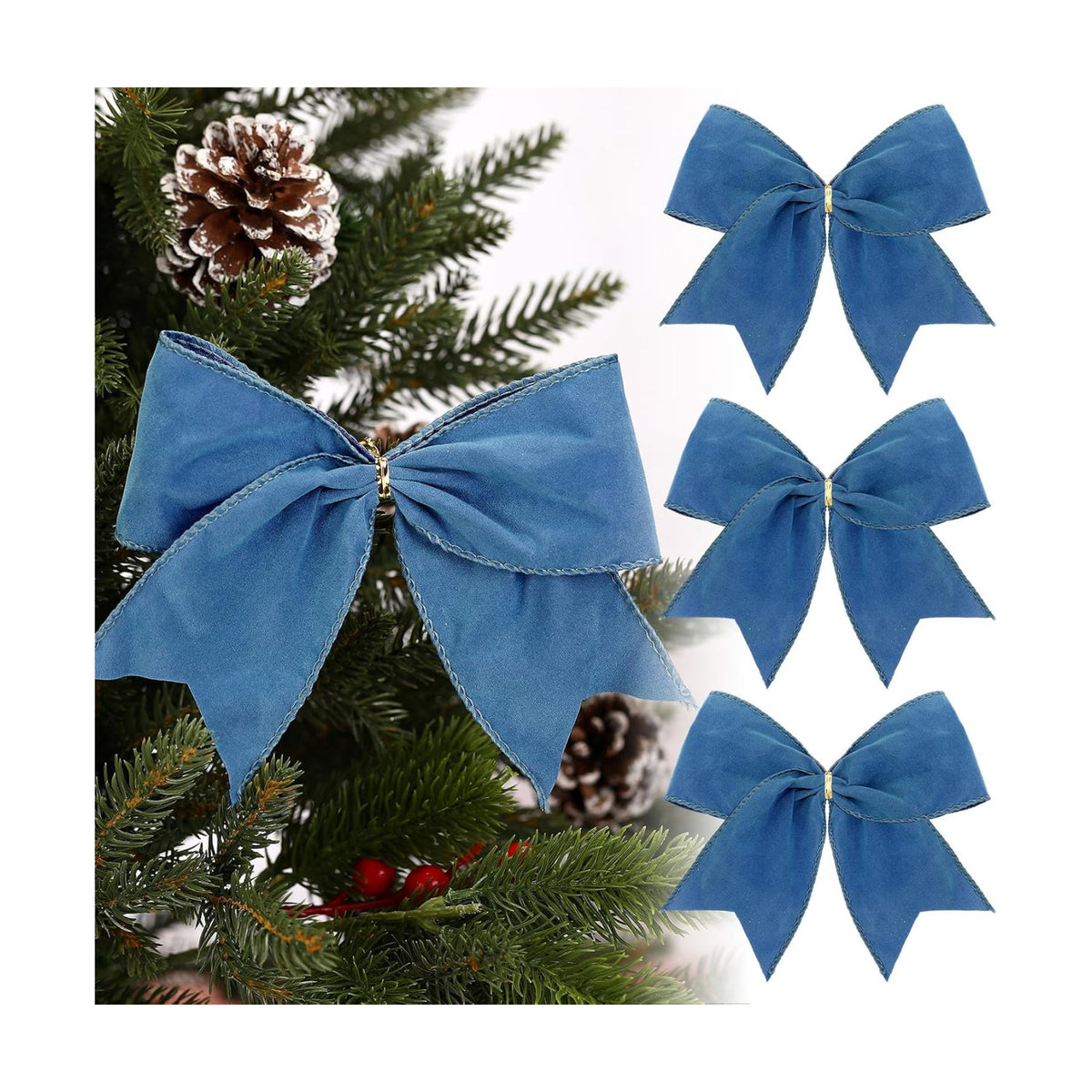 Janinka 12 Pcs 6 Inch Christmas Velvet Bows for Wreath Decor, Dusty Blue