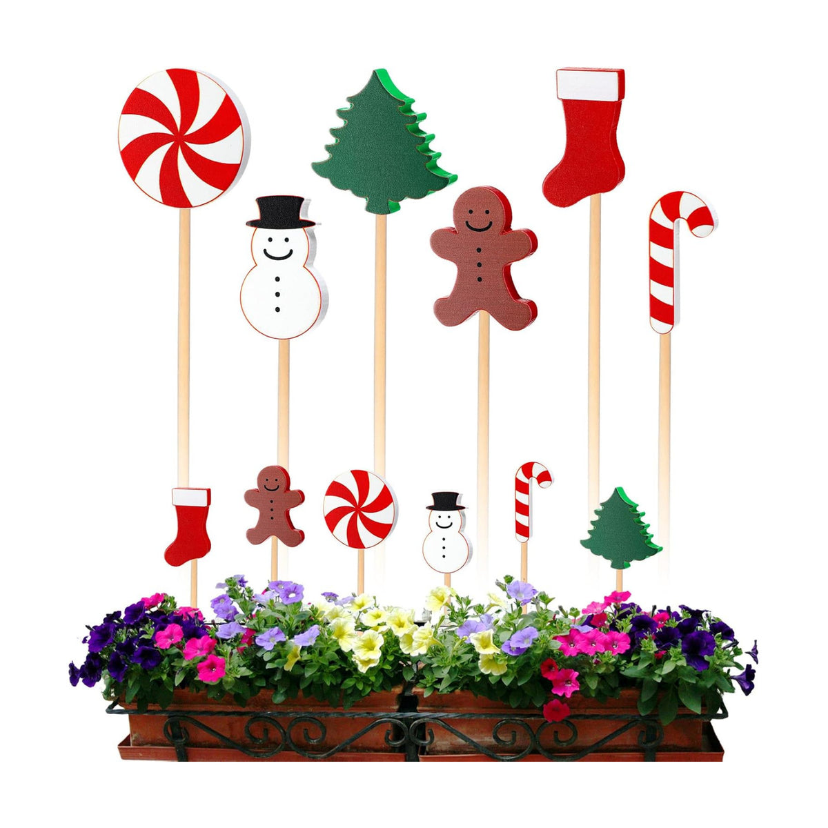 6 Pcs Wooden Christmas Garden Stakes Yard Plant Decoration