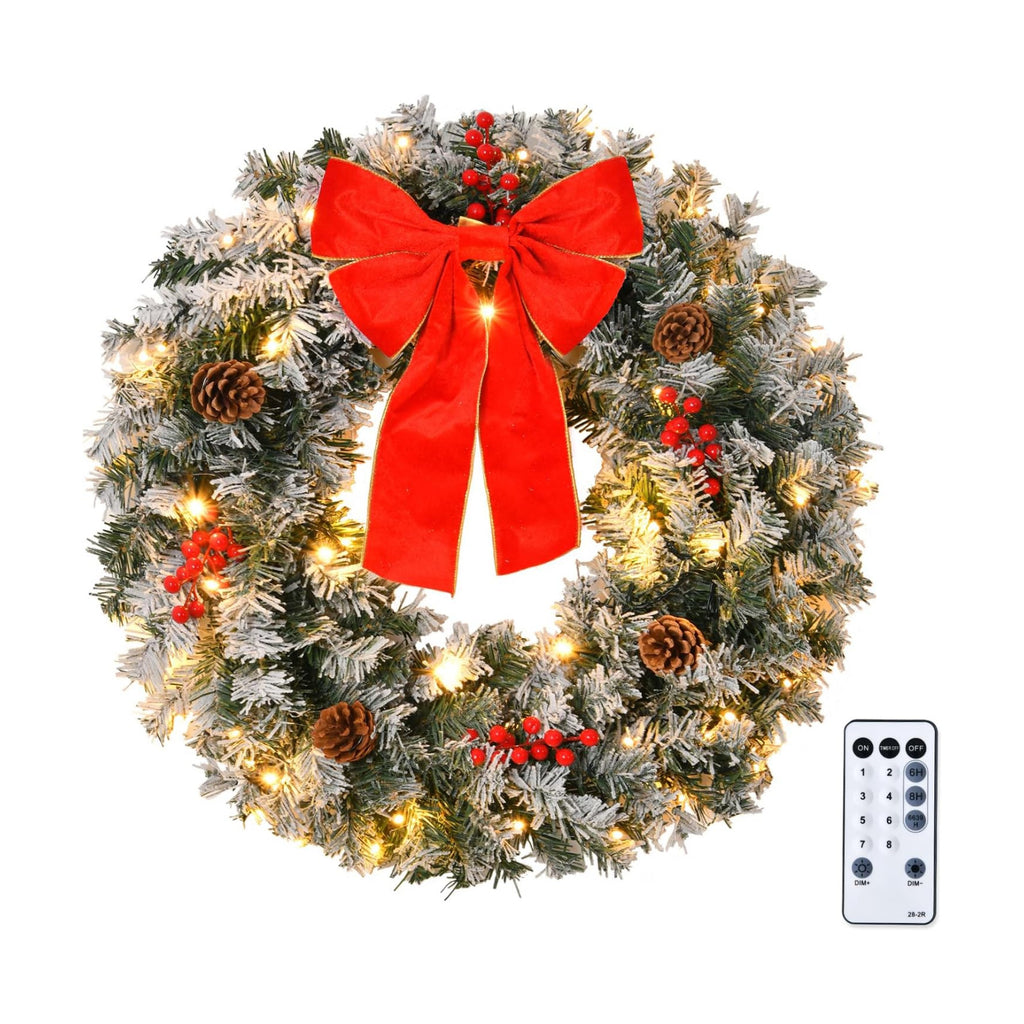 VINGLI 36" Prelit Christmas Wreath, Plug-in Artificial Wreath with 100 LED Lights & 300 Tips for Indoor Door/Window