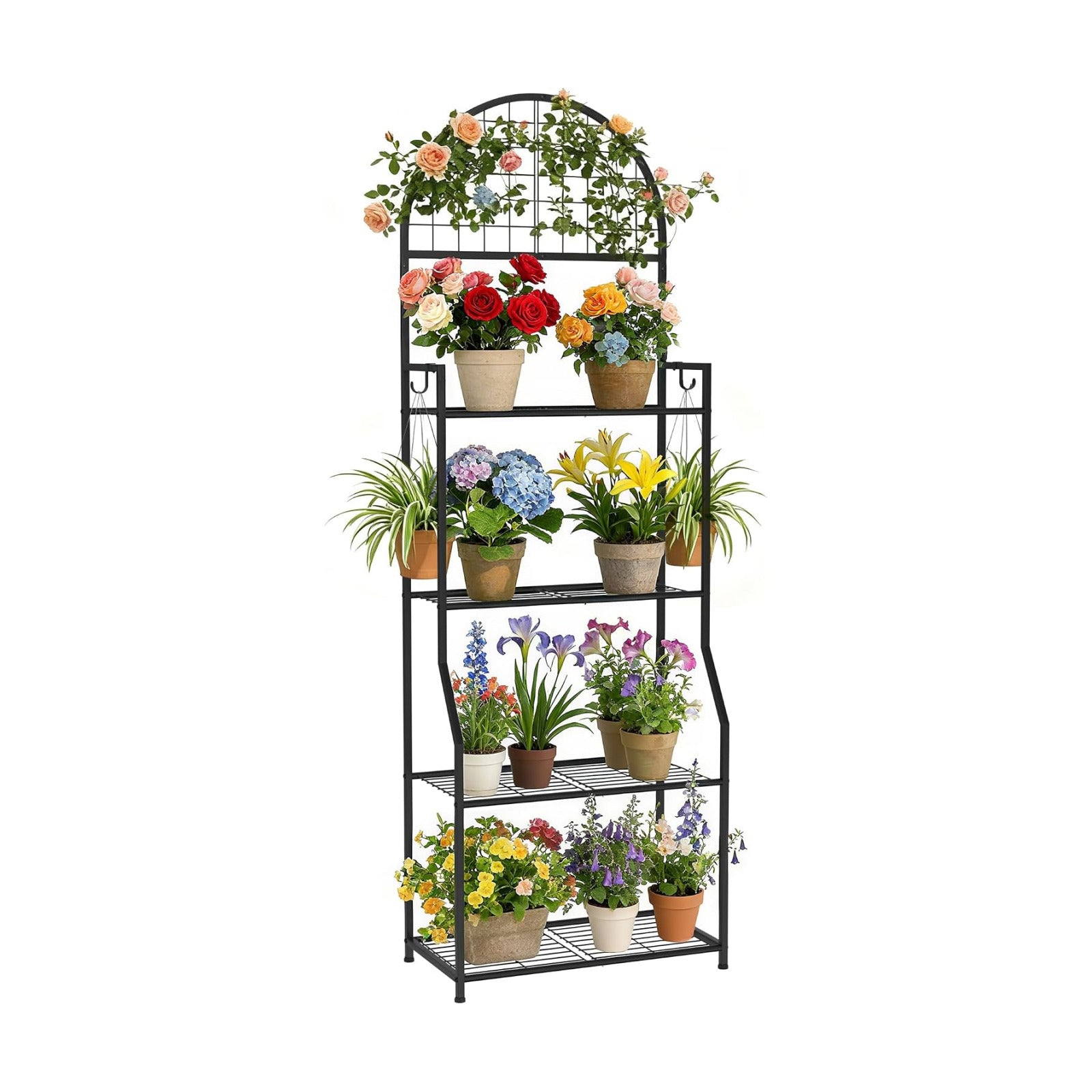 VGMiu 4 Tier Plant Stand Indoor Outdoor, Metal Plant Shelf for Multi Plants | Black Plant Display Stand Flower Plante