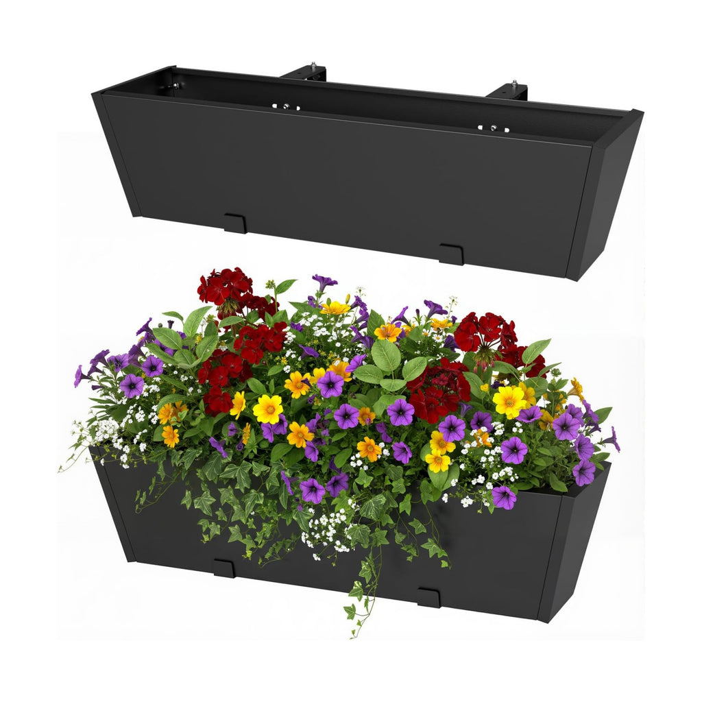 2 Pack Railing Planter Box 36 Inch, Heavy Duty Metal Window Boxes | Adjustable Bracket, Drainage Hole, Foam Pad, Rust
