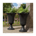 Tall Plastic Urn Planters and Pedestal - 24" Outdoor Planter Black | Weather-Resistant Plastics HDPE Material with