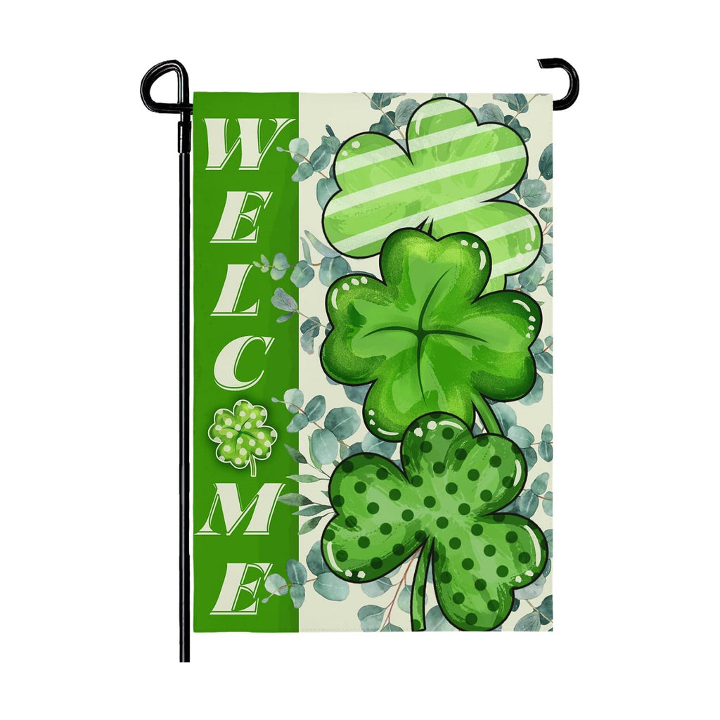 St Patricks Day Garden Flag 12x18 Inch Green Shamrock Garden Flags for Outside Welcome St.Patrick's Day Yard Flags Outdoor Holiday Decor for Graden Lawn Double Sided