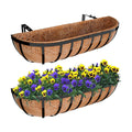 Halatool 24 Inch Railing Planter Box, 2 Pack Trough Planter Box for Outdoor | Natural Coco Liner, Heavy Duty Metal with