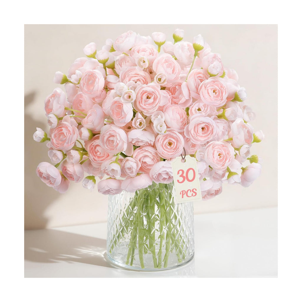 Alupssuc 30Pcs Ranunculus Artificial Flowers Faux Silk Mini Flowers Indoor