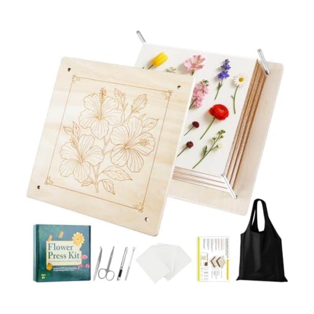 MeRGBWLife Flower Press - 11"x11" Wooden 10 Layer Flower Press Kit for Crafts Pressed Flowers & Plant Press, Scrapbooking, Bookmark Making, Wedding Bouquet Preservation, Dried Flowers