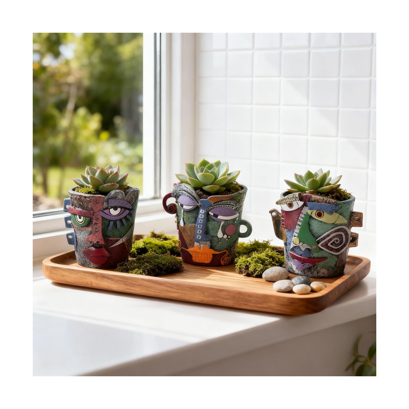 Mini Face Planters 3PC Set – Unique Resin Art Flower Pots for Succulents, Cacti & Small Plants – Decorative Funny Plant