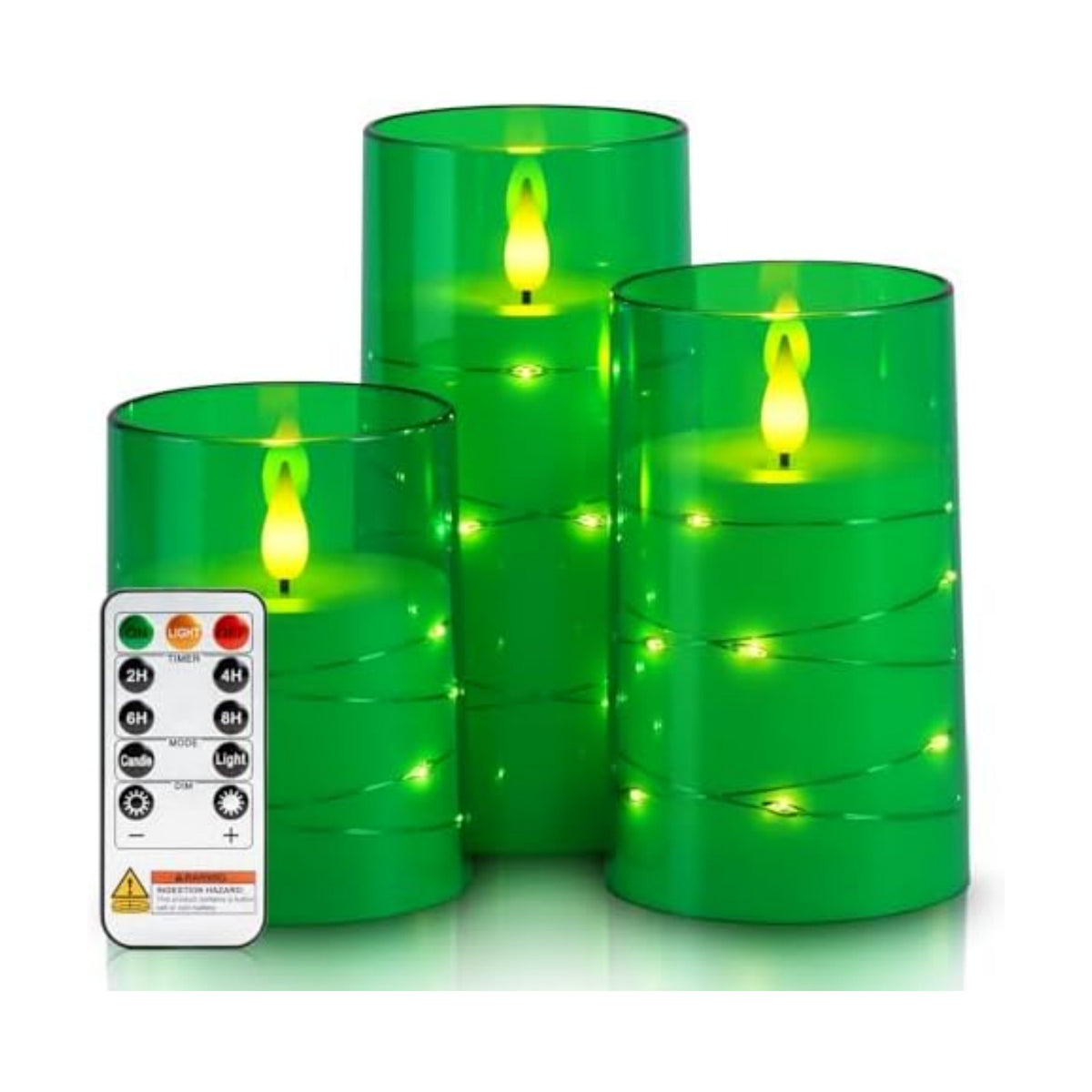 Homemory Flickering Flameless Candles, Green LED Pillar Candles with Remote