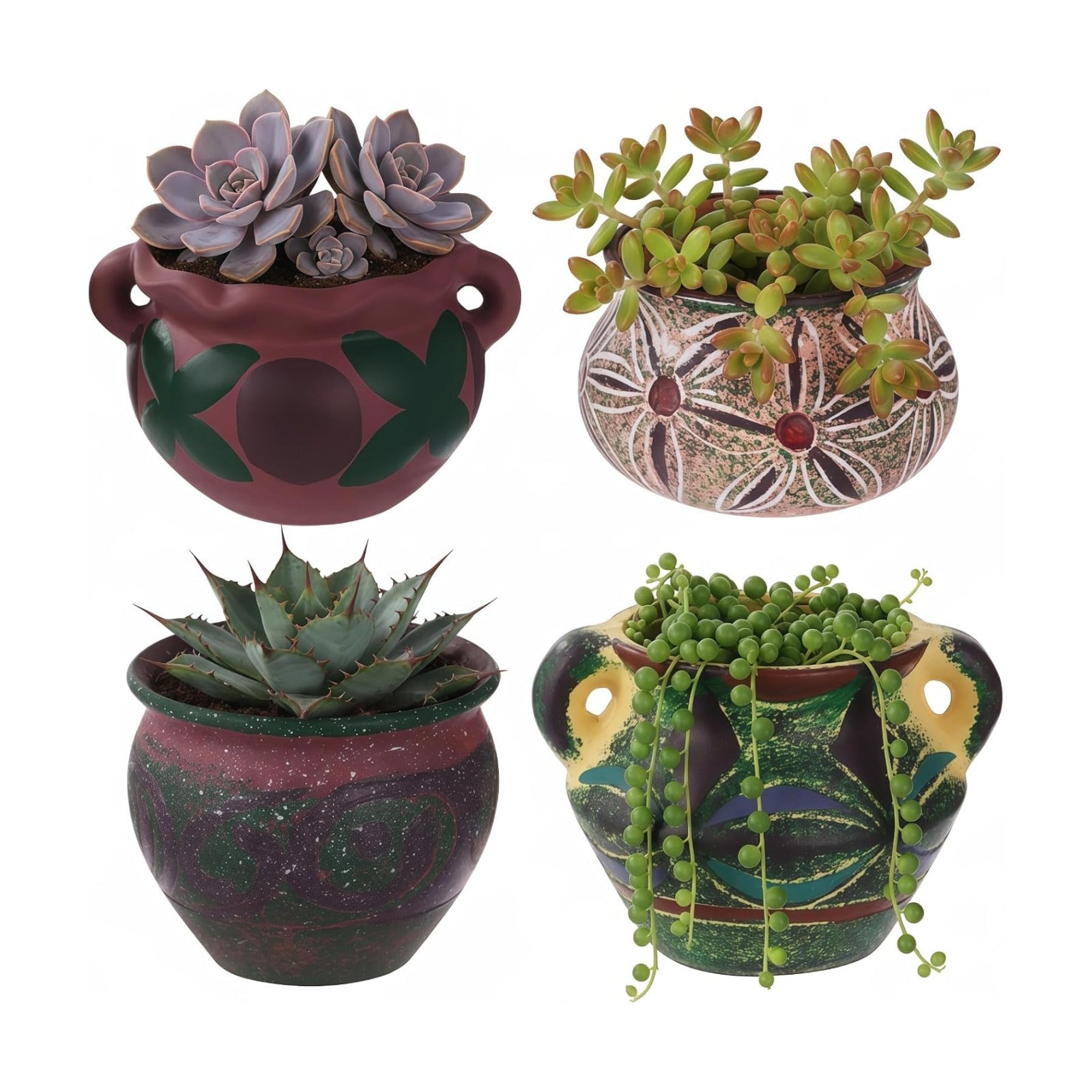 4 Pcs Ceramic Plant Pots, 5.1/4 / 5.2/3.9 in Small Succulent Pots with Drainage Hole, Decorative Flower Pots, Bohemian