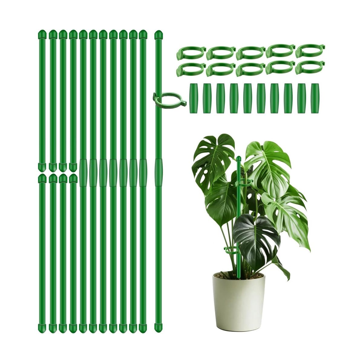 30Pcs Plant Support Stakes 17 inch SupKing Garden Orchid Sticks Extended to 3ft 4ft 5ft Plant Poles with Clips for Indoor Outdoor Potted Tomato Rose Amaryllis Vegetables Comes with 20 Ties（Green）