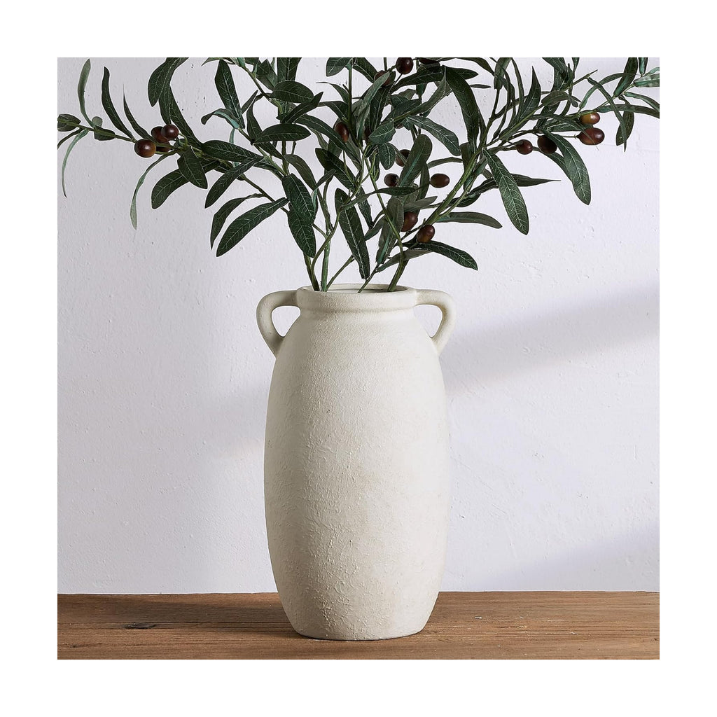 Dobbyby Ceramic Flower Vase 12 inch Farmhouse Rustic Vase Decorative Pottery Terracotta Tall Vases for Home Decor Table Mantle Fireplace Living Room Bathroom Wedding Centerpiece(Large-White)