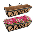 Halatool 24 Inch Railing Planter Box, 2 Pack Heavy Duty Window Box Planters | Metal Balcony Planters with Natural Coco