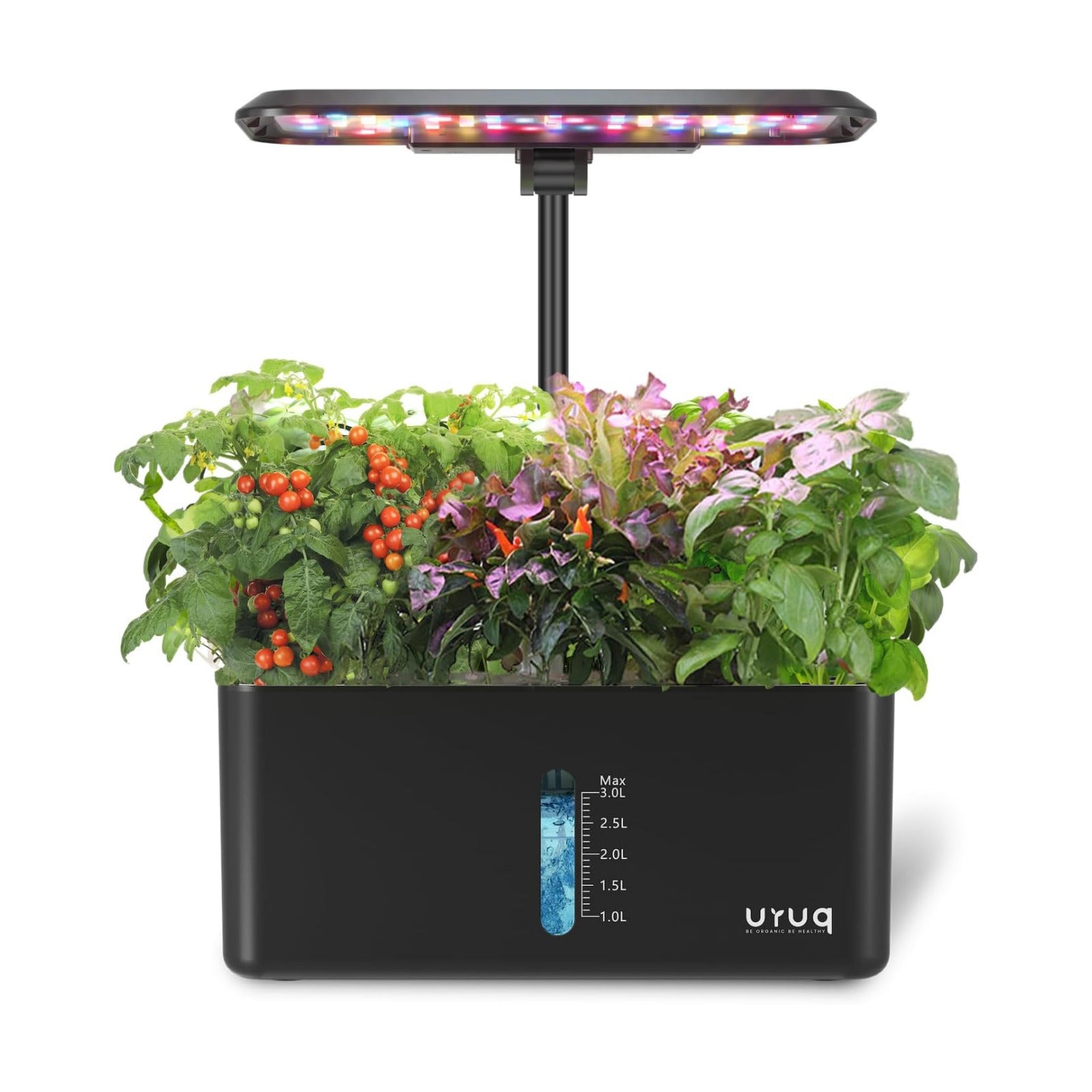 URUQ 8 Pods Hydroponics Growing System with LED Grow Light - Black | Quiet Water Pump, Automatic Timer, Adjustable
