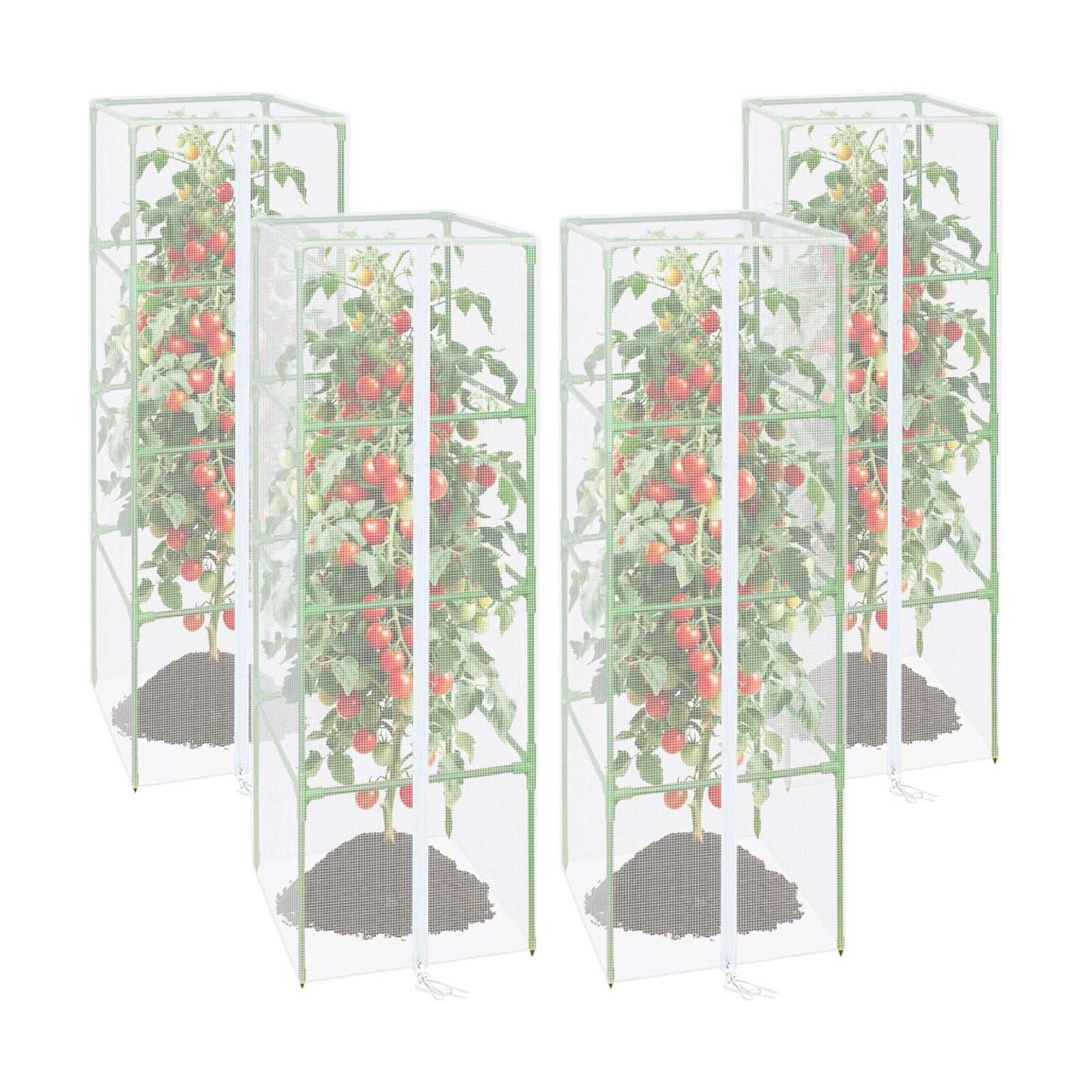 57x16.1 in Garden Tomato Plant Cover Netting for Square Tomato Cage | 4 Pack Durable Garden Bird Netting with Zipper &