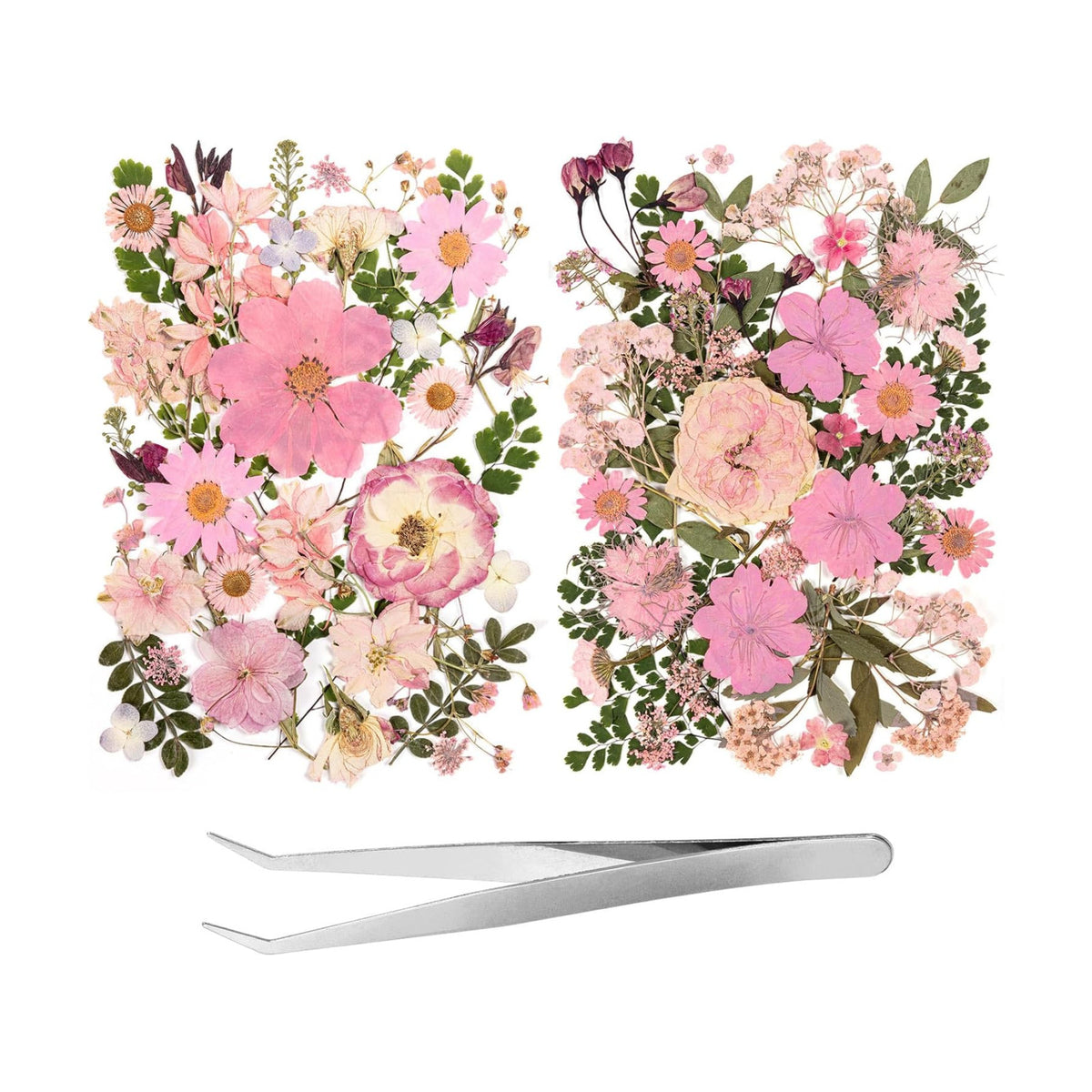 80pcs Pink Pressed Flowers Bulk, Romantic Dried Flower Leaves, Natural Pressed Dried Flowers with Tweezer for DIY Crafts Resin Mold Candles Cake Bridal Scrapbooking Supplies