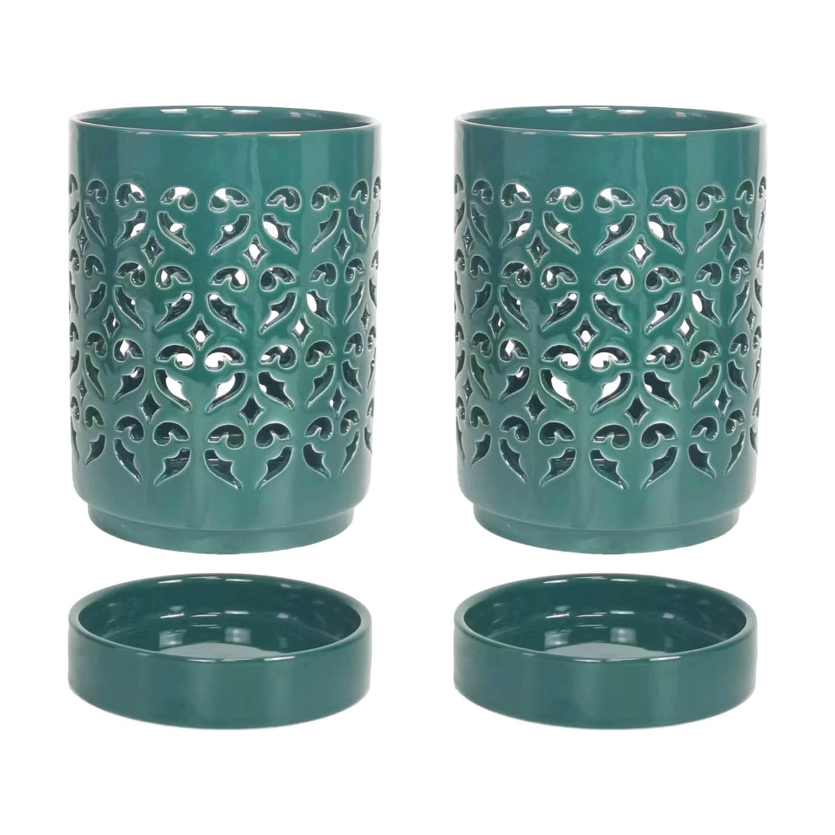 Orchid Pots with Holes 4 Inch 2 Pack, Ceramic Orchid Pot for Repotting with Saucers,More Ventilation Hole Easy Breathing, Plant Pot for Repotting Orchids and Other Flowers,Bullish Green