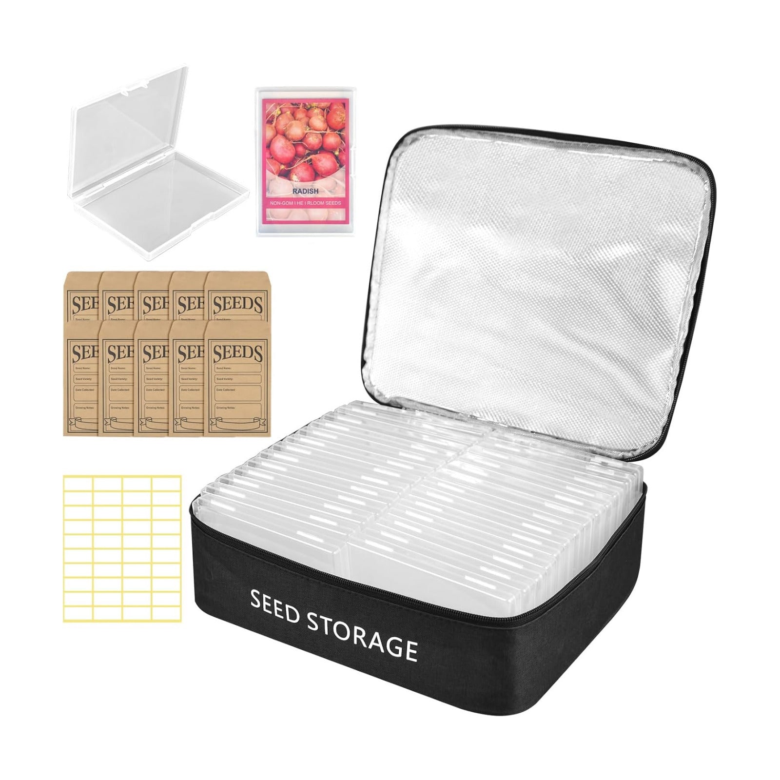 26 Slots Seed Storage Organizer Box with 10 Seed Envelopes, Oxford Cloth Seeds Storage Container with Insulated Bag