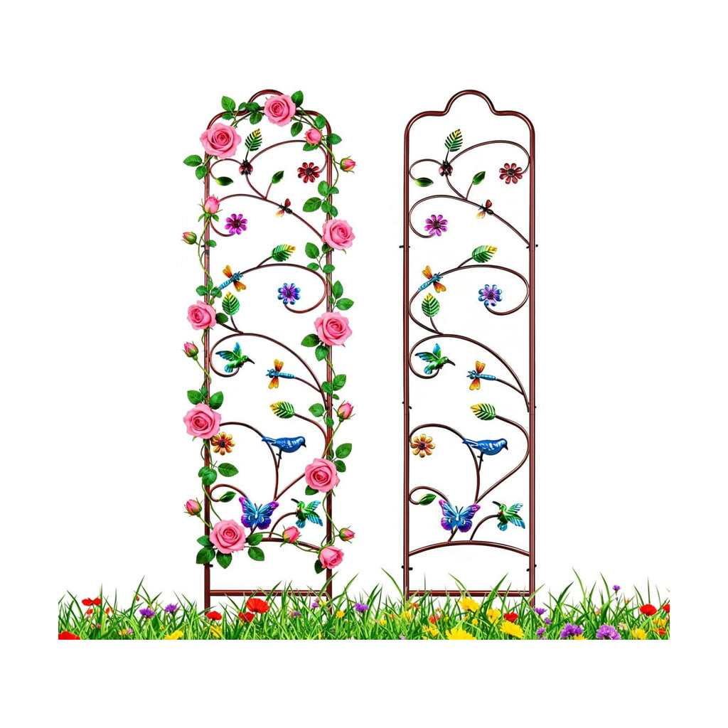 2 Pack Garden Trellis for Climbing Plants, Metal Decorative Vegetables Flowers Vines Fence Trellis for Outdoor Patio