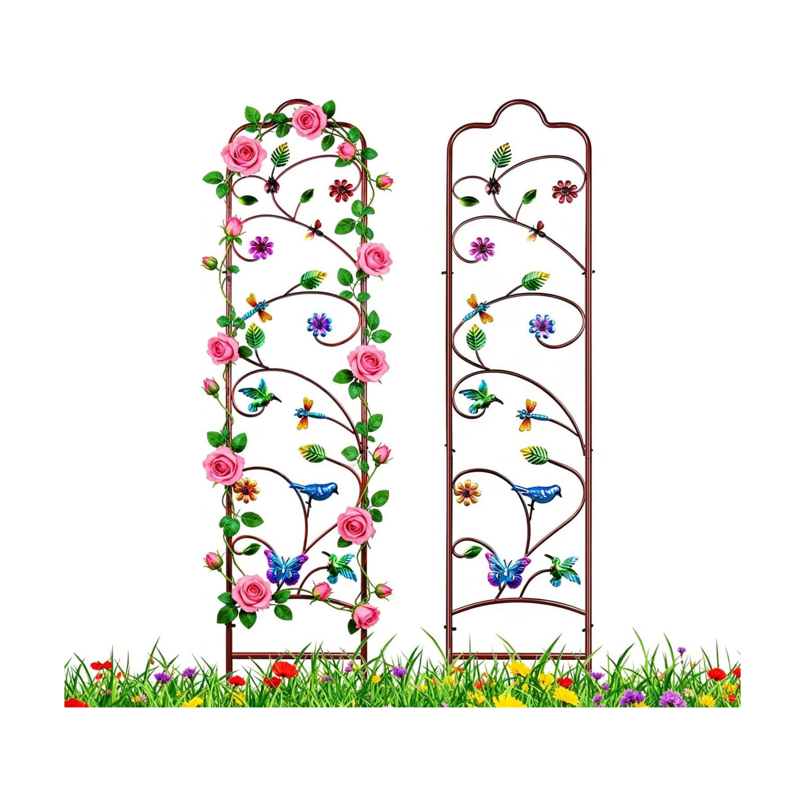 2 Pack Garden Trellis for Climbing Plants, Metal Decorative Vegetables Flowers Vines Fence Trellis for Outdoor Patio