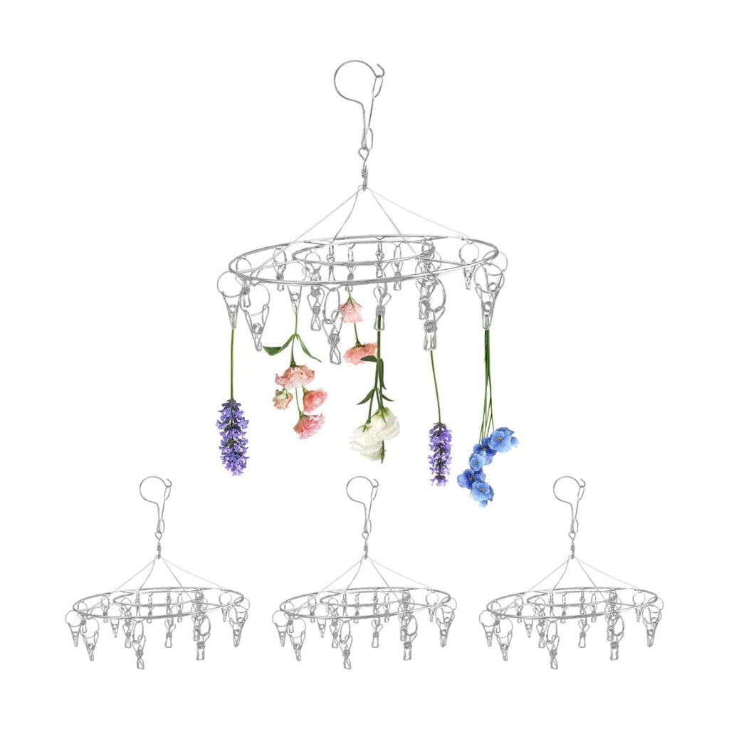 4Pcs Hanging Drying Rack for Herbs, Macrame Flower Drying Rack with 20 Stainless Herb Dryer Hooks Space Saving Flower for Fresh and Aromatic