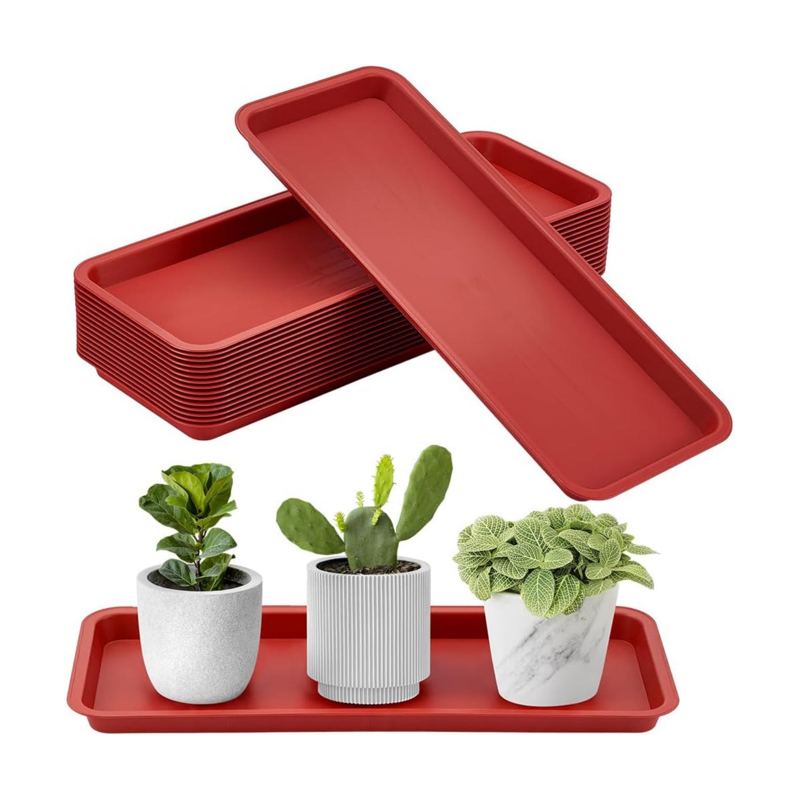 16 Pack Plastic Rectangular Plant Saucer Tray, 16.4x6.5Inch | Heavy Duty Planter Saucers Rectangular Planter Saucer