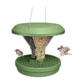 SWISSINNO Bird Feeders - No Mess Hanging Bird Feeder for Outdoors - Smart Birds Davos Spill Proof Wild Cardinal & Small Bird Feeder with Integrated Seed Catcher Tray - Dual Chamber - Sage