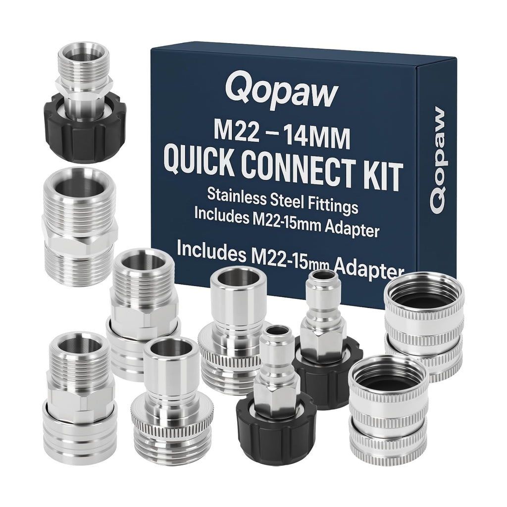 Pressure Washer Quick Connect Kit 10PCS Power Washer Accessories Adapter | Stainless Steel M22-14mm Swivel to 3/8"