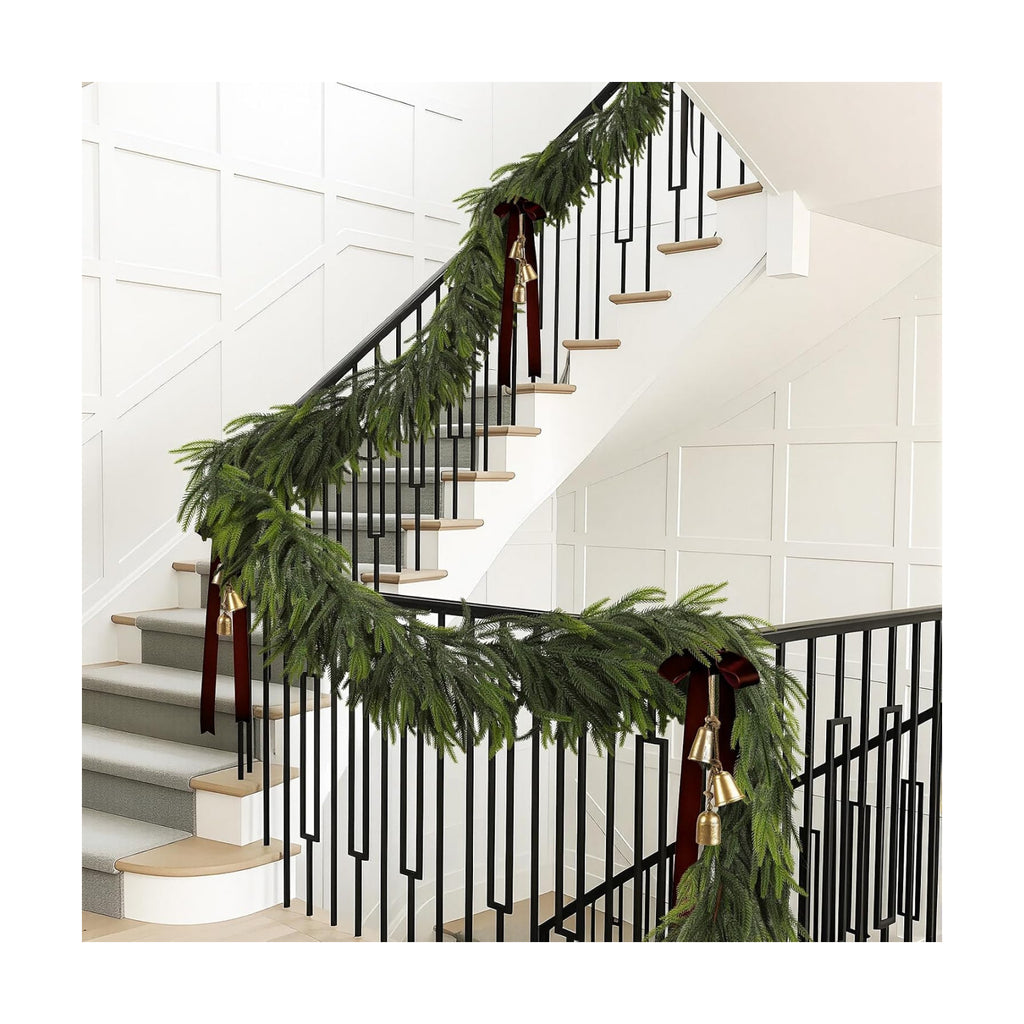 N&T NIETING 12FT Christmas Norfolk Pine Garland Real Touch Pine Artificial Garlands Faux Greenery Garland Winter Christmas Garland for Table Mantle Fireplace Indoor Outdoor Xmas Decorations (1 Pcs)