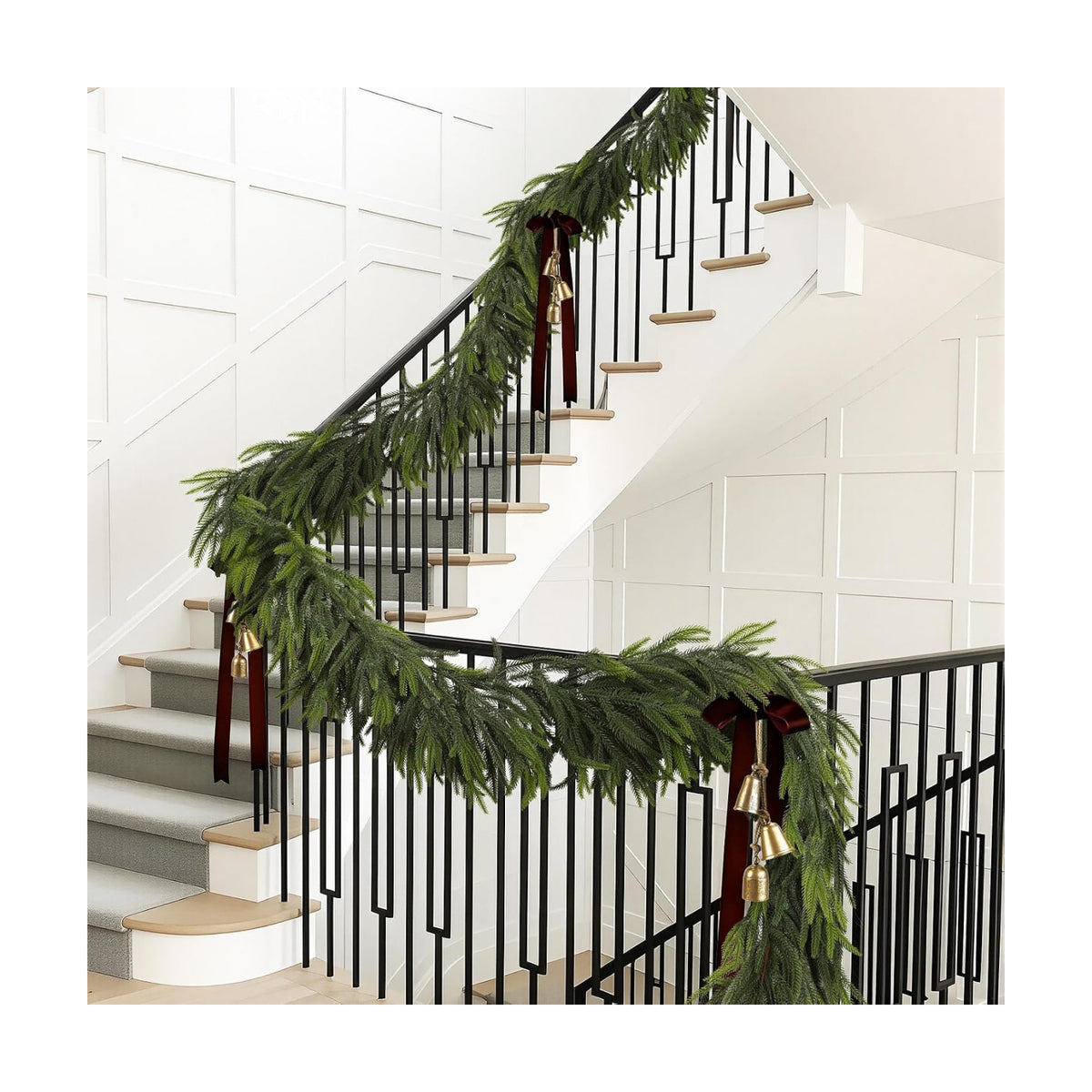 N&T NIETING 12FT Christmas Norfolk Pine Garland Real Touch Pine Artificial Garlands Faux Greenery Garland Winter Christmas Garland for Table Mantle Fireplace Indoor Outdoor Xmas Decorations (1 Pcs)