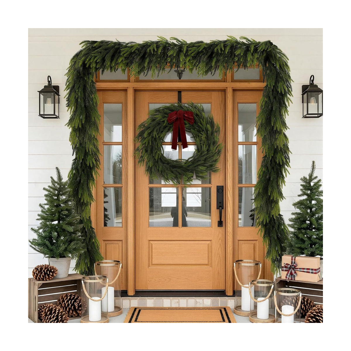 N&T NIETING 9FT Christmas Norfolk Pine Garland Real Touch Pine Artificial Garlands Faux Greenery Garland Winter Christmas Garland for Table Mantle Fireplace Indoor Outdoor Xmas Decorations (6 Pcs)
