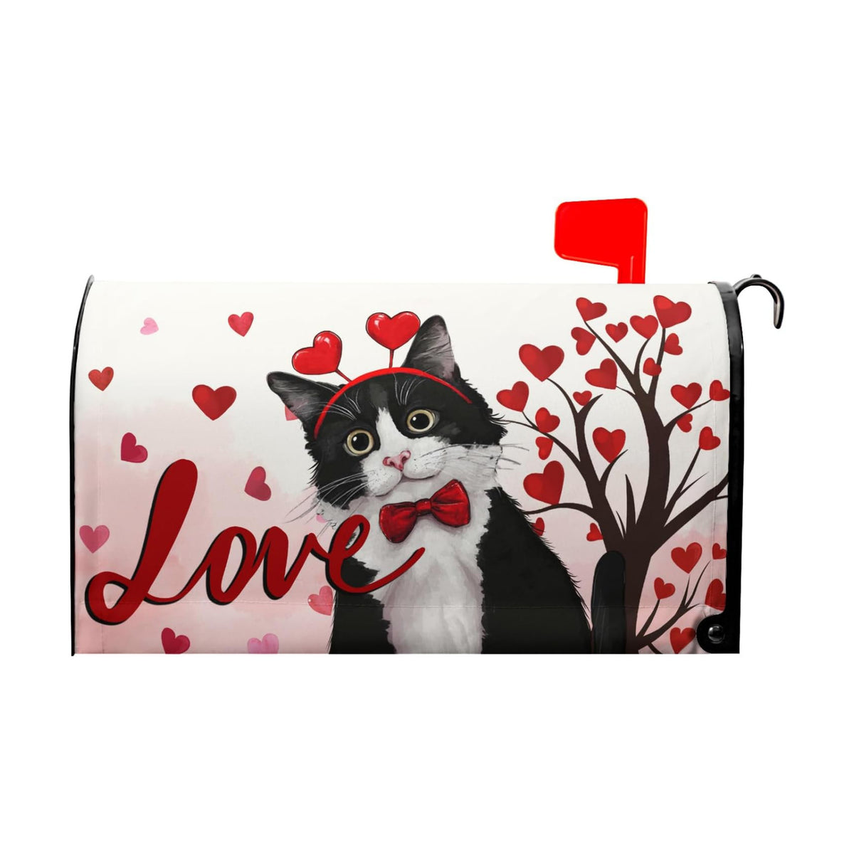 Valentine's Day Mailbox Covers Magnetic Cat and Love Heart Tree Mailbox Cover Standard Size 18 X 21 Inch Happy Valentines Day Holiday Wrap Post Letter Box Decorative for Outdoor Home Garden Yard