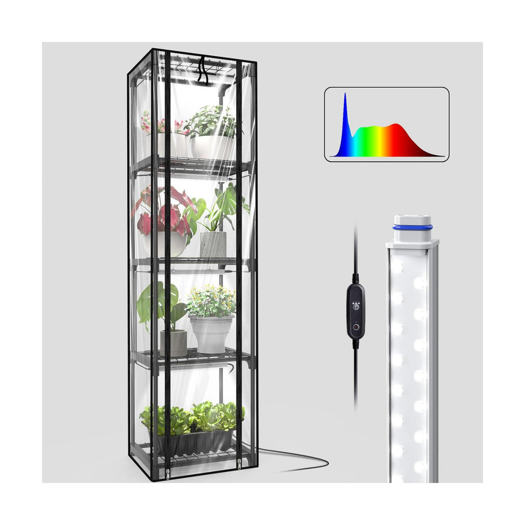 Indoor Greenhouse with Grow Lights, 11.8x15.7x59 | 5000K Full Spectrum, Mini Cabinet, 4 Pack Grow Lights (36W), Auto