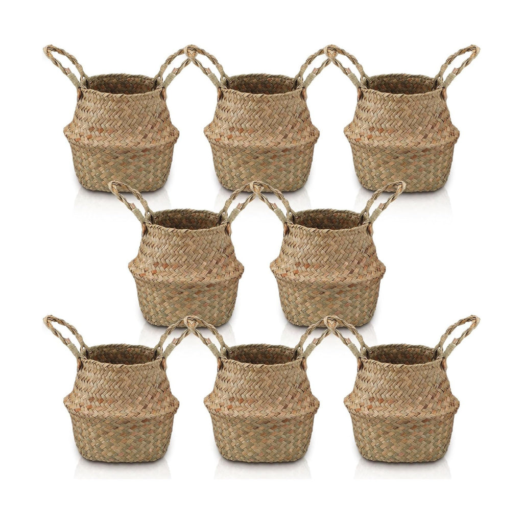 Qunclay 8 Pcs Woven Seagrass Baskets Belly Basket, XXS,6.3''dx5.5''h