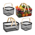 Zonon 4 Pack Harvest Garden Baskets, 2 Size Metal Mesh Harvest Storage Basket with Foldable Wooden Handle, Rectangle