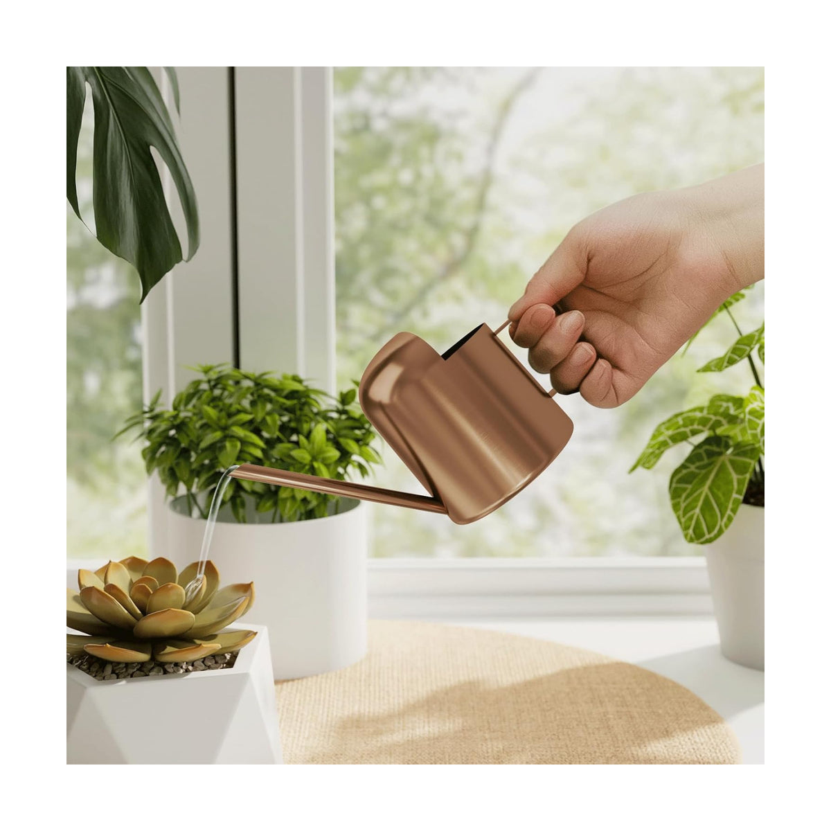 Bamworld Small Watering Can Indoor Outdoor Plant Metal Stainless Steel Long Spoutt Flowers Watering Cans for House Garden Plants 10OZ Watering Bottle Cute Decorative for Bonsai(Bronze)