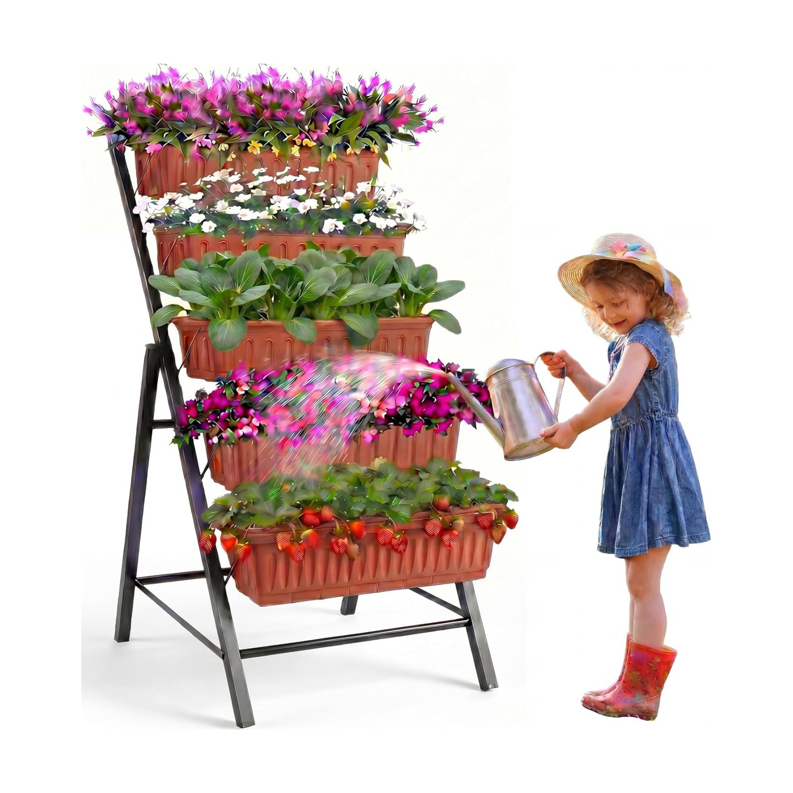 TEANDE Vertical Raised Garden Bed, 5-Tier Elevated Planter Box w/Drainage System & 4 Hooks for Herbs Vegetables