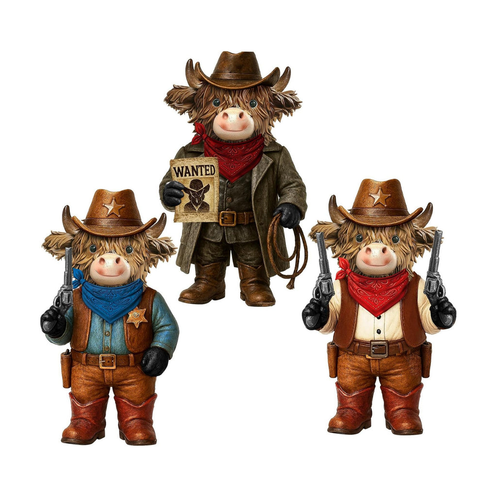 3 Pcs Highland Cow Resin Figurine, Western Cowboy Decor